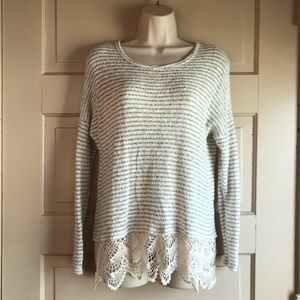 Blue Pepper Knit Striped Long Sleeve Lace Trim